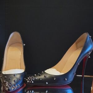 Christian Louboutin Studded Black Kid Leather 100Heel Sz 37.5